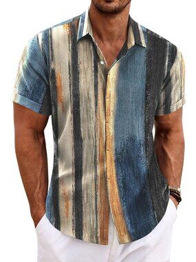Men's Painting Classic Beach Linen Short Sleeve Casual Imported Shirt